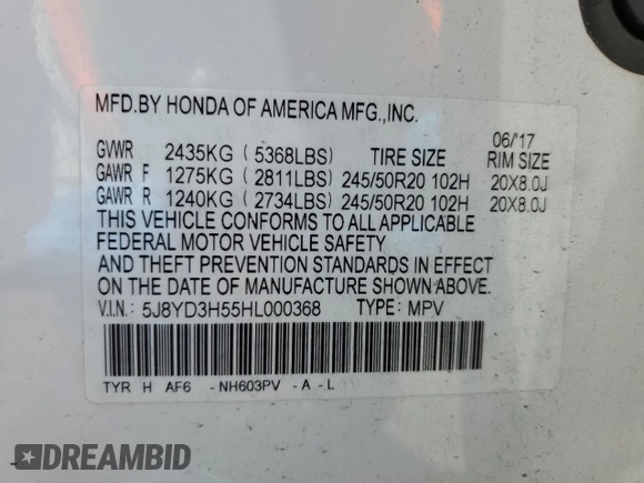 2017 Acura MDX Technology z VIN 5J8YD3H55HL000368, wystawiony jako Copart lot #54911825 z przebiegiem 38 710 mil mil oraz Szkoda całkowita • Salvage title. Historia ofert i sprzedaży dostępna na DreamBid. Obrazek 13.