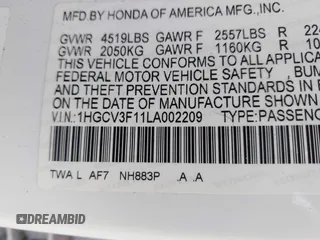 2020 Honda Accord with VIN 1HGCV3F11LA002209, listed as a IAAI auction lot 40547166 with 102,938 mi miles and . Bid and sale history available at DreamBid. Image 9.