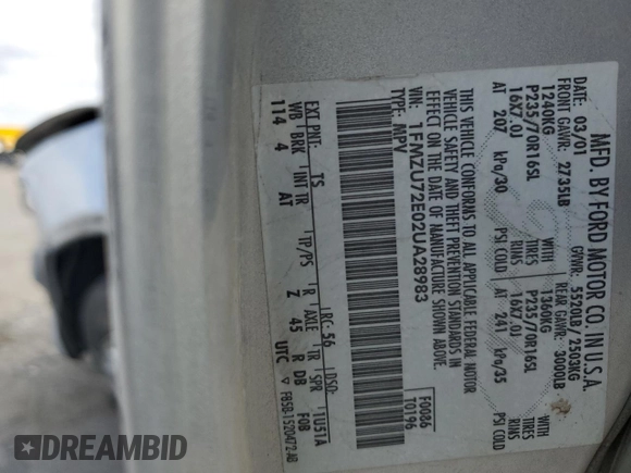 2002 Ford Explorer XLS with VIN 1FMZU72E02UA28983, listed as a Copart auction lot 56871915 with Not provided miles and Salvage title. Bid and sale history available at DreamBid. Image 13.