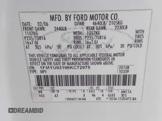2006 Ford Escape XLT with VIN 1FMYU93196KC72975, listed as a IAAI auction lot 42088686 with 75,440 mi miles and . Bid and sale history available at DreamBid. Image 9.