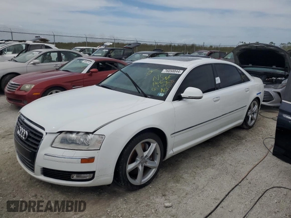 2009 Audi A8 L 4.2L with VIN WAUMV94E79N002967, listed as a Copart auction lot 76050044 with 0 mi miles and Non Repairable. Bid and sale history available at carsss.com. Image 1.
