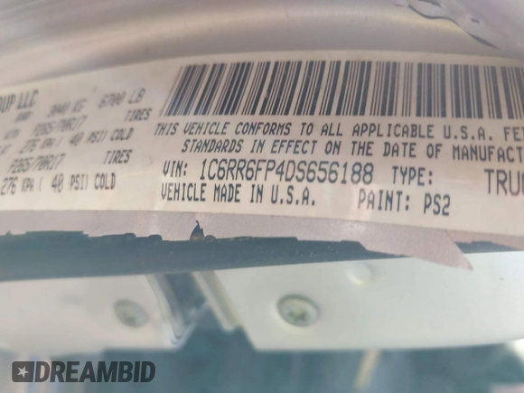 2013 Ram 1500 Tradesman with VIN 1C6RR6FP4DS656188, listed as a IAAI auction lot 42242642 with 167,243 mi miles and . Bid and sale history available at DreamBid. Image 9.