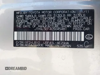 2012 Lexus LS 460 L with VIN JTHGL5EF4C5045481, listed as a IAAI auction lot 41814937 with 96,449 mi miles and . Bid and sale history available at DreamBid. Image 9.