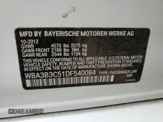 2013 BMW 3 Series 328i xDrive with VIN WBA3B3C51DF540084, listed as a Copart auction lot 56930105 with 117,567 mi miles and Salvage title. Bid and sale history available at DreamBid. Image 12.