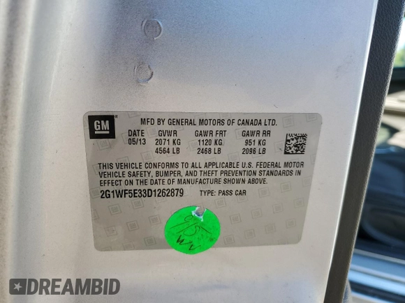 2013 Chevrolet Impala LS with VIN 2G1WF5E33D1262879, listed as a Copart auction lot 45775785 with 187,249 mi miles and Salvage Title. Bid and sale history available at DreamBid. Image 15.