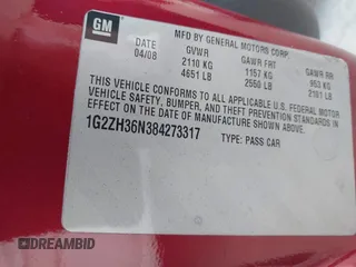 2008 Pontiac G6 GT with VIN 1G2ZH36N384273317, listed as a IAAI auction lot 41226033 with 134,321 mi miles. Bid and sale history available at carsss.com. Image 9.
