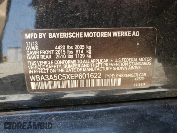 2014 BMW 3 Series 328i z VIN WBA3A5C5XEP601622, wystawiony jako Copart lot #62127465 z przebiegiem 144 432 mil mil oraz Czysty tytuł • Clean title. Historia ofert i sprzedaży dostępna na DreamBid. Obrazek 12.