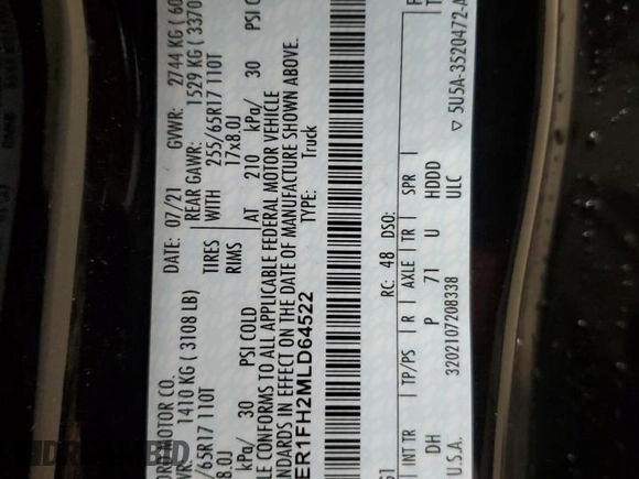 2021 Ford Ranger XL with VIN 1FTER1FH2MLD64522, listed as a Copart auction lot 47803675 with 20,441 mi miles and Salvage Title. Bid and sale history available at DreamBid. Image 13.