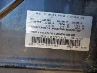 2007 Mazda 3 i Sport with VIN JM1BK32F771768925, listed as a Copart auction lot 50521855 with 237,500 mi miles and Clean Title. Bid and sale history available at DreamBid. Image 12.