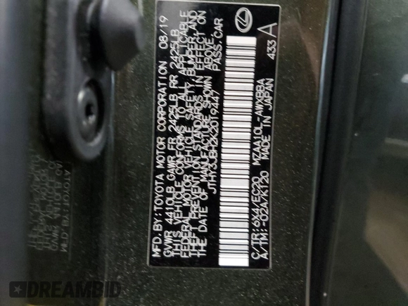 2019 Lexus UX 200 with VIN JTHY3JBH2K2019447, listed as a Copart auction lot 60448565 with 122,586 mi miles and Salvage title. Bid and sale history available at DreamBid. Image 13.