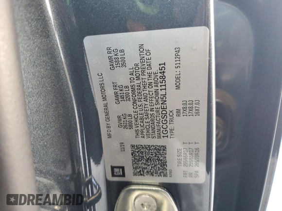 2020 Chevrolet Colorado 2WD Z71 with VIN 1GCGSDEN5L1158451, listed as a Copart auction lot 47039105 with 53,685 mi miles and Salvage title. Bid and sale history available at DreamBid. Image 14.