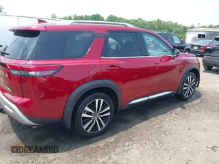2023 Nissan Pathfinder Platinum with VIN 5N1DR3DJXPC234002, listed as a IAAI auction lot 42480807 with 21,477 mi miles and . Bid and sale history available at DreamBid. Image 13.