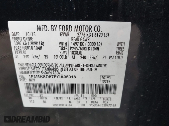 2014 Ford Explorer XLT z VIN 1FM5K8D87EGA95018, wystawiony jako IAAI lot #40465950 z przebiegiem 127 634 mil mil oraz . Historia ofert i sprzedaży dostępna na DreamBid. Obrazek 9.