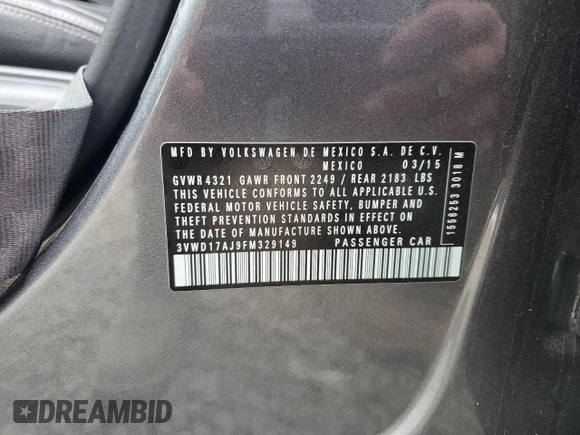 2015 Volkswagen Jetta SE with VIN 3VWD17AJ9FM329149, listed as a Copart auction lot 59561285 with 111,552 mi miles and Salvage title. Bid and sale history available at DreamBid. Image 12.