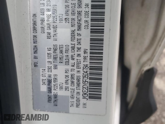 2015 Mazda CX-5 Grand Touring with VIN JM3KE2DY6F0504784, listed as a Copart auction lot 47671705 with 174,682 mi miles and Salvage Title. Bid and sale history available at carsss.com. Image 13.