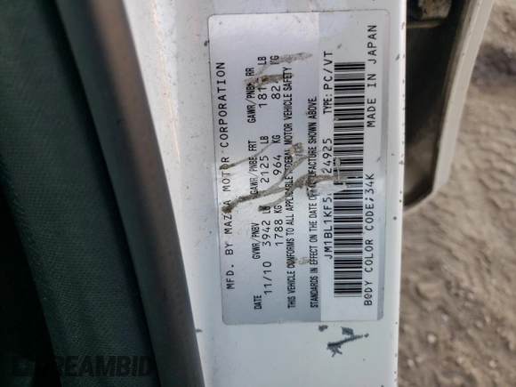 2011 Mazda 3 GX with VIN JM1BL1KF5B1424925, listed as a Copart auction lot 76940474 with 189,463 mi miles and Salvage Title. Bid and sale history available at carsss.com. Image 13.