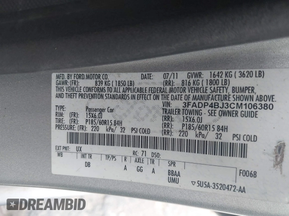 2012 Ford Fiesta SE with VIN 3FADP4BJ3CM106380, listed as a IAAI auction lot 42121786 with 81,613 mi miles. Bid and sale history available at carsss.com. Image 9.