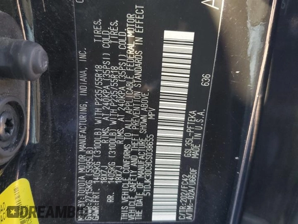 2012 Toyota Sienna LE with VIN 5TDJK3DC9CS038655, listed as a Copart auction lot 46852235 with 193,074 mi miles and Salvage Title. Bid and sale history available at carsss.com. Image 13.