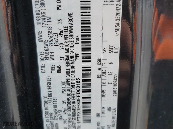 2015 Ford F-150 XLT with VIN 1FTFX1EG3FFD00185, listed as a Copart auction lot 48746675 with 112,651 mi miles and Salvage Title. Bid and sale history available at carsss.com. Image 12.