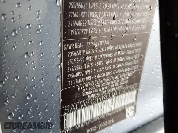 2018 Land Rover Range Rover Sport HSE with VIN SALWR2RK0JA192282, listed as a Copart auction lot 45161685 with 92,654 mi miles and Clean title. Bid and sale history available at DreamBid. Image 13.