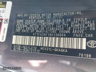 2008 Toyota Camry Solara SE with VIN 4T1FA38P18U136664, listed as a IAAI auction lot 42072012 with 148,930 mi miles. Bid and sale history available at carsss.com. Image 9.