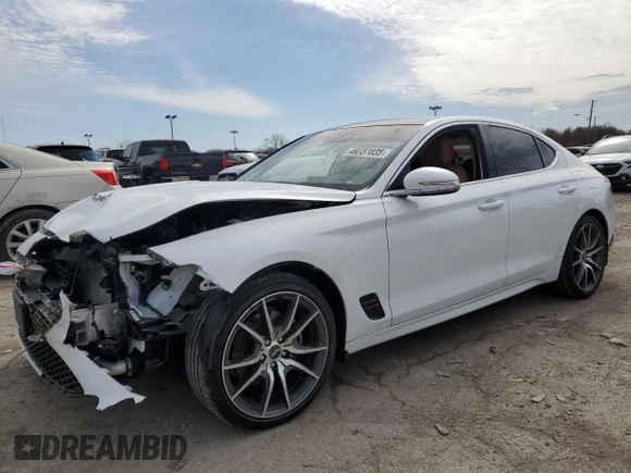 2022 Genesis G70 2.0T with VIN KMTG34TAXNU092852, listed as a Copart auction lot 49337835 with 37,413 mi miles and Salvage title. Bid and sale history available at DreamBid. Image 1.