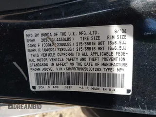 2005 Honda CR-V EX SE with VIN SHSRD78965U301283, listed as a IAAI auction lot 42059823 with 316,013 mi miles. Bid and sale history available at carsss.com. Image 9.