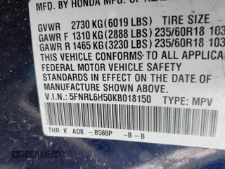 2019 Honda Odyssey EX with VIN 5FNRL6H50KB018150, listed as a IAAI auction lot 42119727 with 94,535 mi miles. Bid and sale history available at carsss.com. Image 9.
