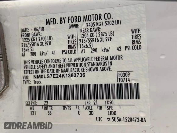 2019 Ford Transit Connect XL with VIN NM0LS7E24K1383736, listed as a Copart auction lot 58965235 with 96,226 mi miles and Clean title. Bid and sale history available at DreamBid. Image 10.