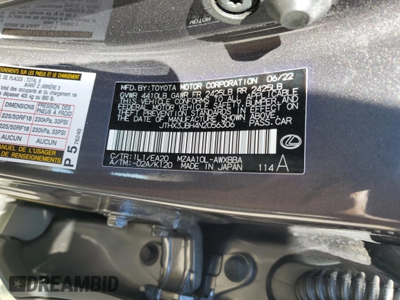 2022 Lexus UX with VIN JTHX3JBH4N2056306, listed as a Copart auction lot 72589624 with 11,991 mi miles and Salvage Title. Bid and sale history available at carsss.com. Image 14.