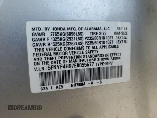 2014 Honda Pilot Touring z VIN 5FNYF4H97EB055677, wystawiony jako Copart lot #55132895 z przebiegiem 83 030 mil mil oraz Szkoda całkowita • Salvage title. Historia ofert i sprzedaży dostępna na DreamBid. Obrazek 14.
