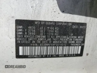 2023 Subaru Legacy Premium with VIN 4S3BWAF68P3014312, listed as a Copart auction lot 61142825 with 41,695 mi miles and Salvage title. Bid and sale history available at DreamBid. Image 12.
