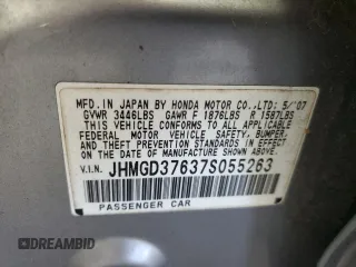 2007 Honda Fit Sport with VIN JHMGD37637S055263, listed as a Copart auction lot 65892135 with 347,782 mi miles and Salvage title. Bid and sale history available at DreamBid. Image 12.