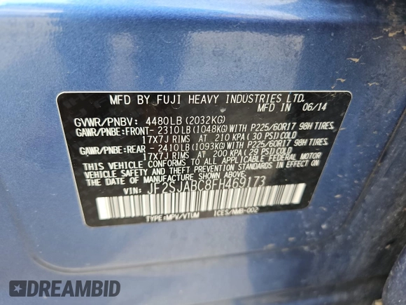 2015 Subaru Forester 2.5i with VIN JF2SJABC8FH469173, listed as a Copart auction lot 53573965 with 103,926 mi miles and Salvage Title. Bid and sale history available at carsss.com. Image 13.