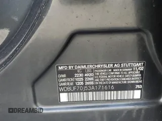 2003 Mercedes-Benz E-Class 5.0L with VIN WDBUF70J53A171616, listed as a Copart auction lot 75236894 with 0 mi miles and Salvage Title. Bid and sale history available at carsss.com. Image 13.