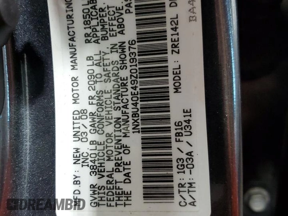 2009 Toyota Corolla with VIN 1NXBU40E49Z019376, listed as a Copart auction lot 46895925 with 91,989 mi miles and Salvage Title. Bid and sale history available at carsss.com. Image 12.