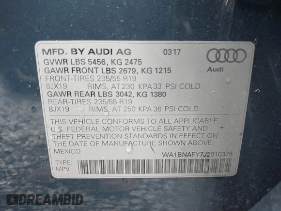 2018 Audi Q5 Premium Plus z VIN WA1BNAFY7J2010375, wystawiony jako IAAI lot #41751404 z przebiegiem 69 417 mil mil oraz . Historia ofert i sprzedaży dostępna na DreamBid. Obrazek 9.