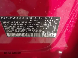 2012 Volkswagen Jetta SE с VIN 3VWDP7AJ8CM397842, выставлен на аукционе IAAI как лот 41591889 с пробегом 103 490 миль миль и . История ставок и продаж доступна на DreamBid. Изображение 9.