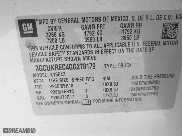 2016 Chevrolet Silverado 1500 LT with VIN 3GCUKREC4GG278179, listed as a IAAI auction lot 41863441 with 158,718 mi miles. Bid and sale history available at carsss.com. Image 9.