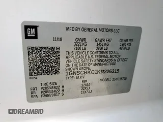 2019 Chevrolet Tahoe LT with VIN 1GNSCBKC1KR226315, listed as a Copart auction lot 57215915 with 153,170 mi miles and Salvage title. Bid and sale history available at DreamBid. Image 13.