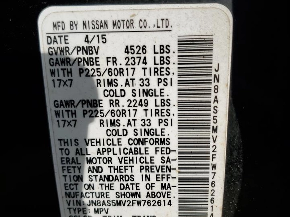 2015 Nissan Rogue Select S with VIN JN8AS5MV2FW762614, listed as a Copart auction lot 45491465 with 196,531 mi miles and Clean Title. Bid and sale history available at carsss.com. Image 14.