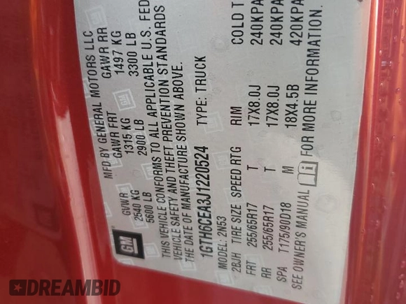2018 GMC Canyon z VIN 1GTH6CEA3J1220524, wystawiony jako Copart lot #83235194 z przebiegiem 61 366 mil mil oraz Szkoda całkowita • Salvage title. Historia ofert i sprzedaży dostępna na DreamBid. Obrazek 12.