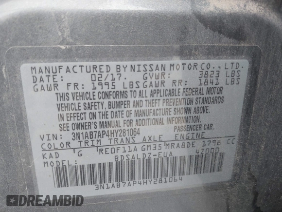 2017 Nissan Sentra SR z VIN 3N1AB7AP4HY281064, wystawiony jako IAAI lot #42119460 z przebiegiem 91 791 mil mil oraz . Historia ofert i sprzedaży dostępna na DreamBid. Obrazek 9.