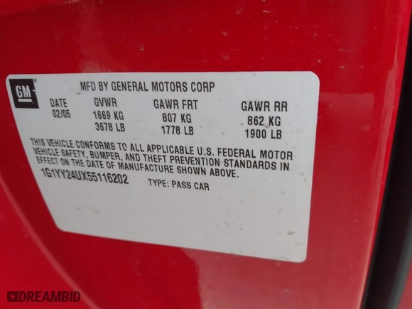 2005 Chevrolet Corvette with VIN 1G1YY24UX55116202, listed as a IAAI auction lot 40211162 with 55,579 mi miles. Bid and sale history available at carsss.com. Image 9.