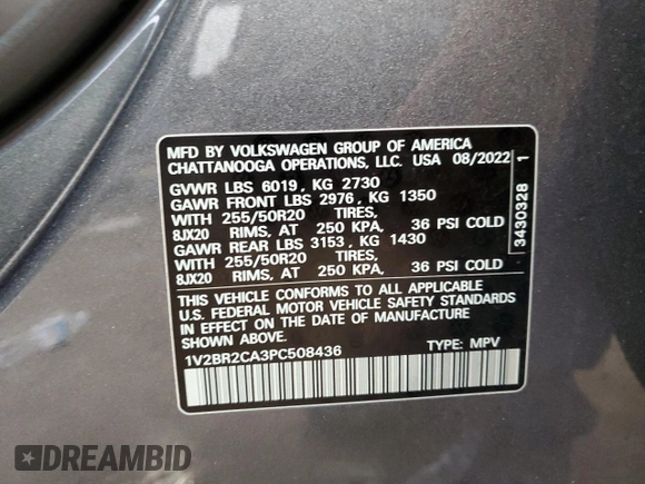2023 Volkswagen Atlas SEL z VIN 1V2BR2CA3PC508436, wystawiony jako Copart lot #63633784 z przebiegiem 45 428 mil mil oraz Szkoda całkowita • Salvage title. Historia ofert i sprzedaży dostępna na DreamBid. Obrazek 13.