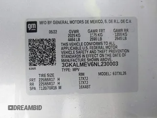2022 GMC Terrain SLE with VIN 3GKALMEV6NL230003, listed as a IAAI auction lot 42131269 with 60,134 mi miles. Bid and sale history available at carsss.com. Image 9.