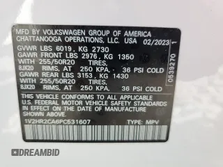2023 Volkswagen Atlas SE with VIN 1V2HR2CA6PC531607, listed as a Copart auction lot 54721435 with 21,132 mi miles and Salvage title. Bid and sale history available at DreamBid. Image 13.