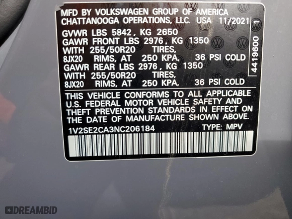 2022 Volkswagen Atlas Cross Sport 3.6L V6 SEL R-Line with VIN 1V2SE2CA3NC206184, listed as a Copart auction lot 85261314 with 42,156 mi miles and Salvage Title. Bid and sale history available at carsss.com. Image 13.