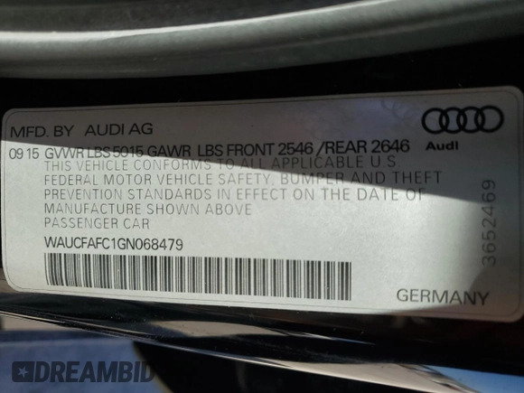 2016 Audi A6 2.0T Premium with VIN WAUCFAFC1GN068479, listed as a Copart auction lot 48673895 with 81,473 mi miles and Salvage Title. Bid and sale history available at carsss.com. Image 12.