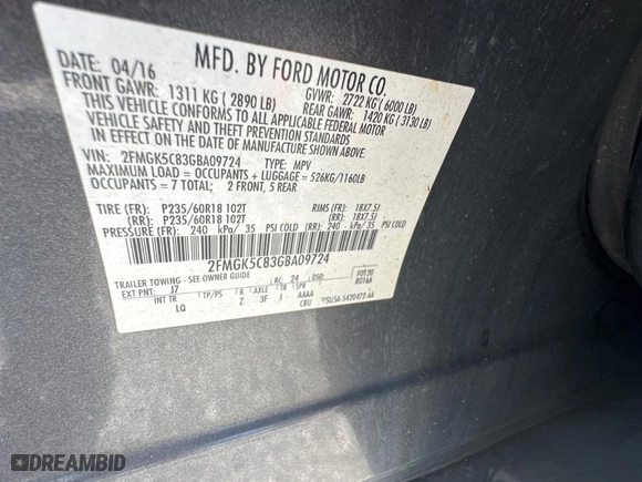 2016 Ford Flex SEL with VIN 2FMGK5C83GBA09724, listed as a Copart auction lot 77882914 with 188,103 mi miles and Clean Title. Bid and sale history available at carsss.com. Image 10.